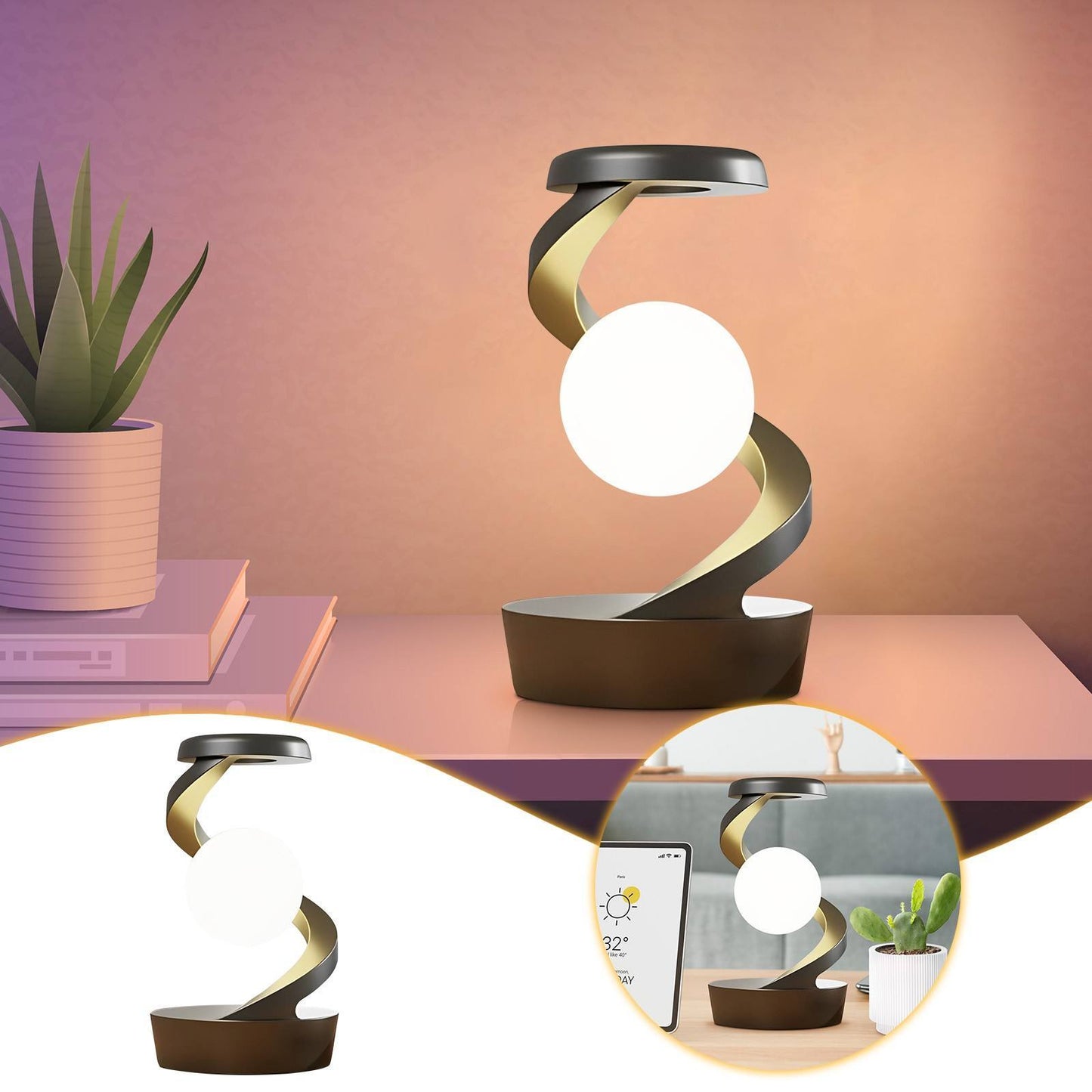 Rotating Moon Desk Lamp Phone Wireless Charging